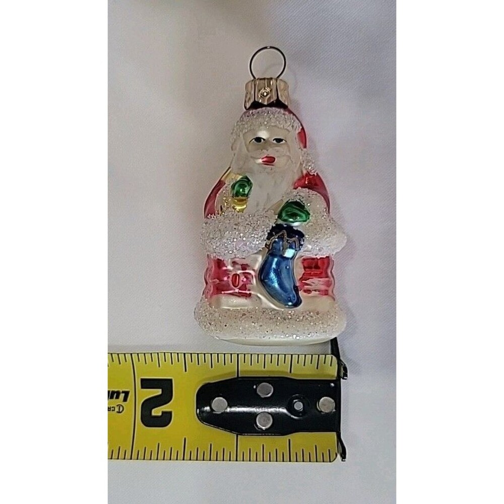 Vintage Hand Blown and Painted Glass Mica Mini Santa Christmas Ornament 2.5” - Picture 10 of 10